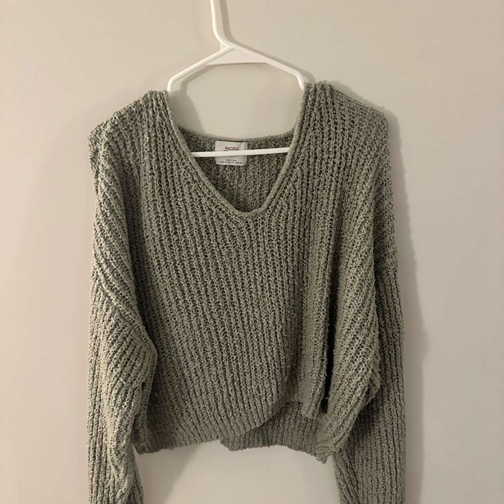 ASOS Gray V-Neck Sweater with Ribbed Knit